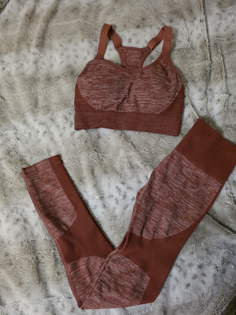 SHEIN Heathered Rust Seamless Sports Bra and Leggings Set